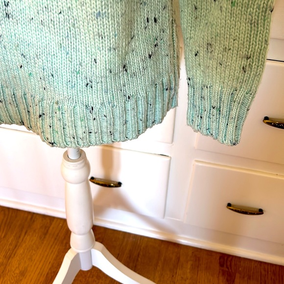 Talbots mock neck cable knit sweater.  Mint aqua color. Medium Petite. Speckled - Picture 6 of 10